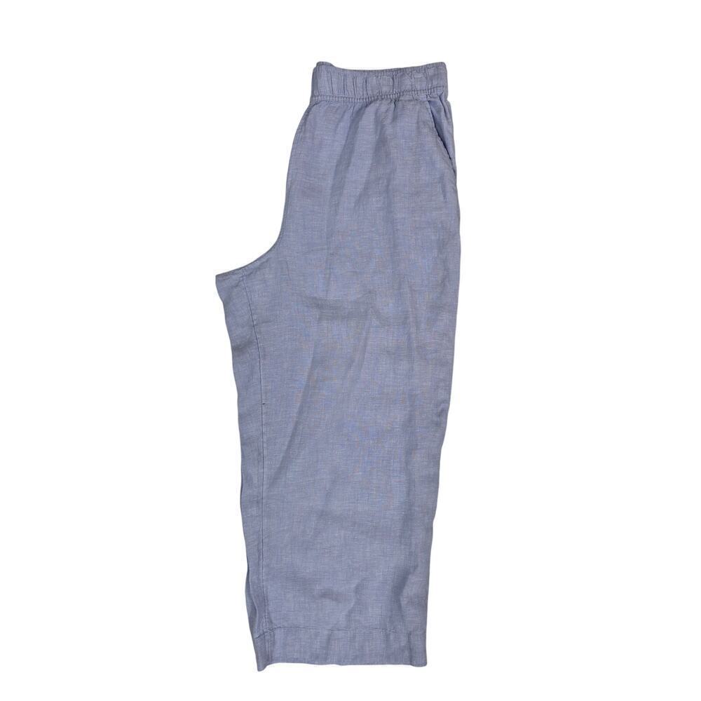 Tahari Cropped Wide Leg Pants 100% Linen Ice Blue Women XL EUC - Picture 3 of 5